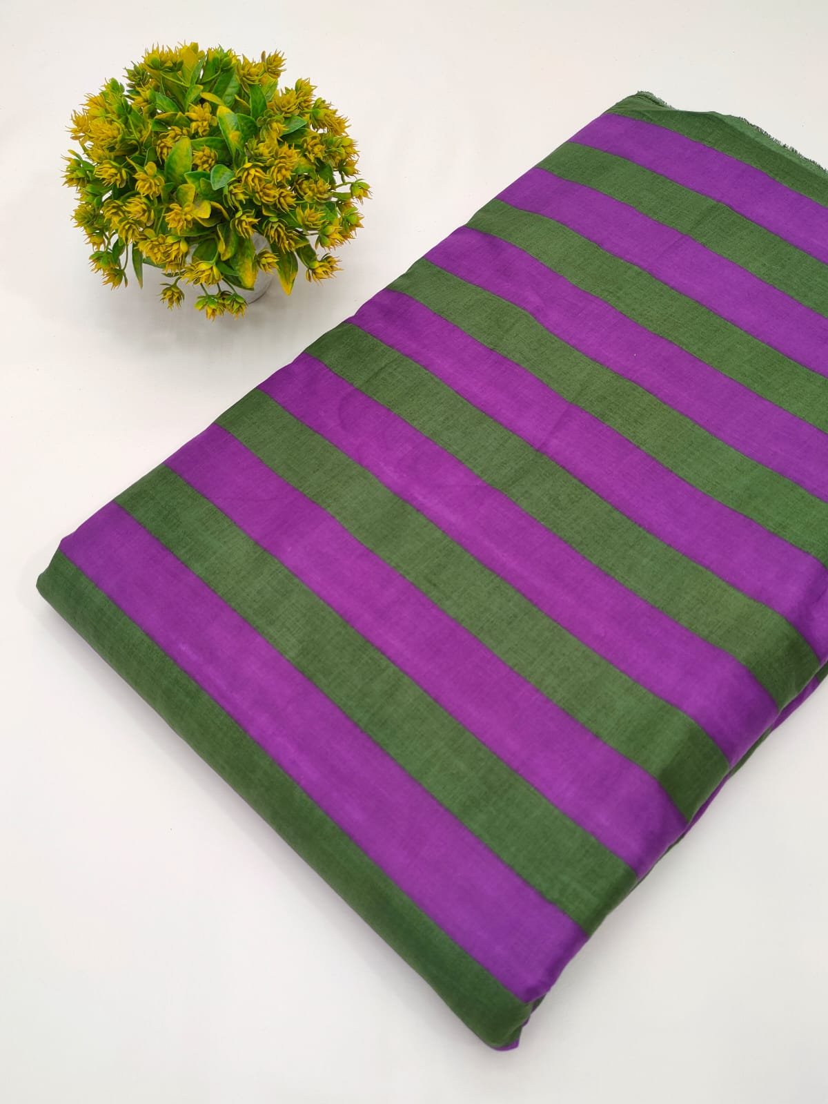 Green purple striped cotton screen printed fabric