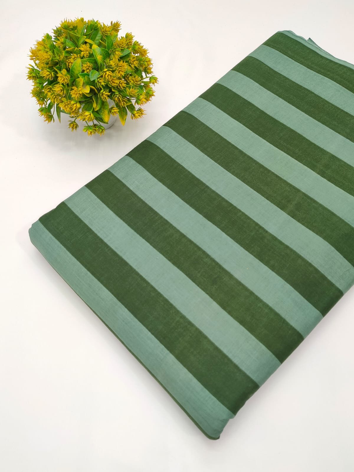 Green striped cotton fabric India