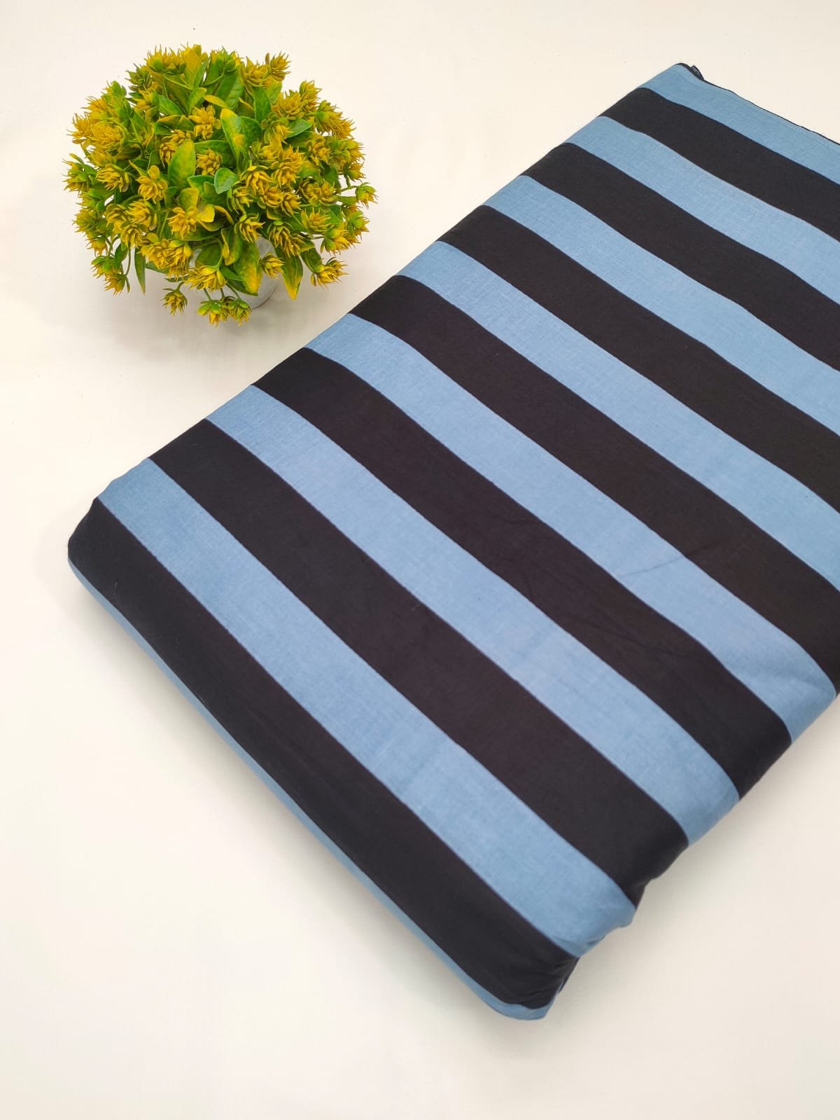 Blue and black striped cotton fabric Jaipur
