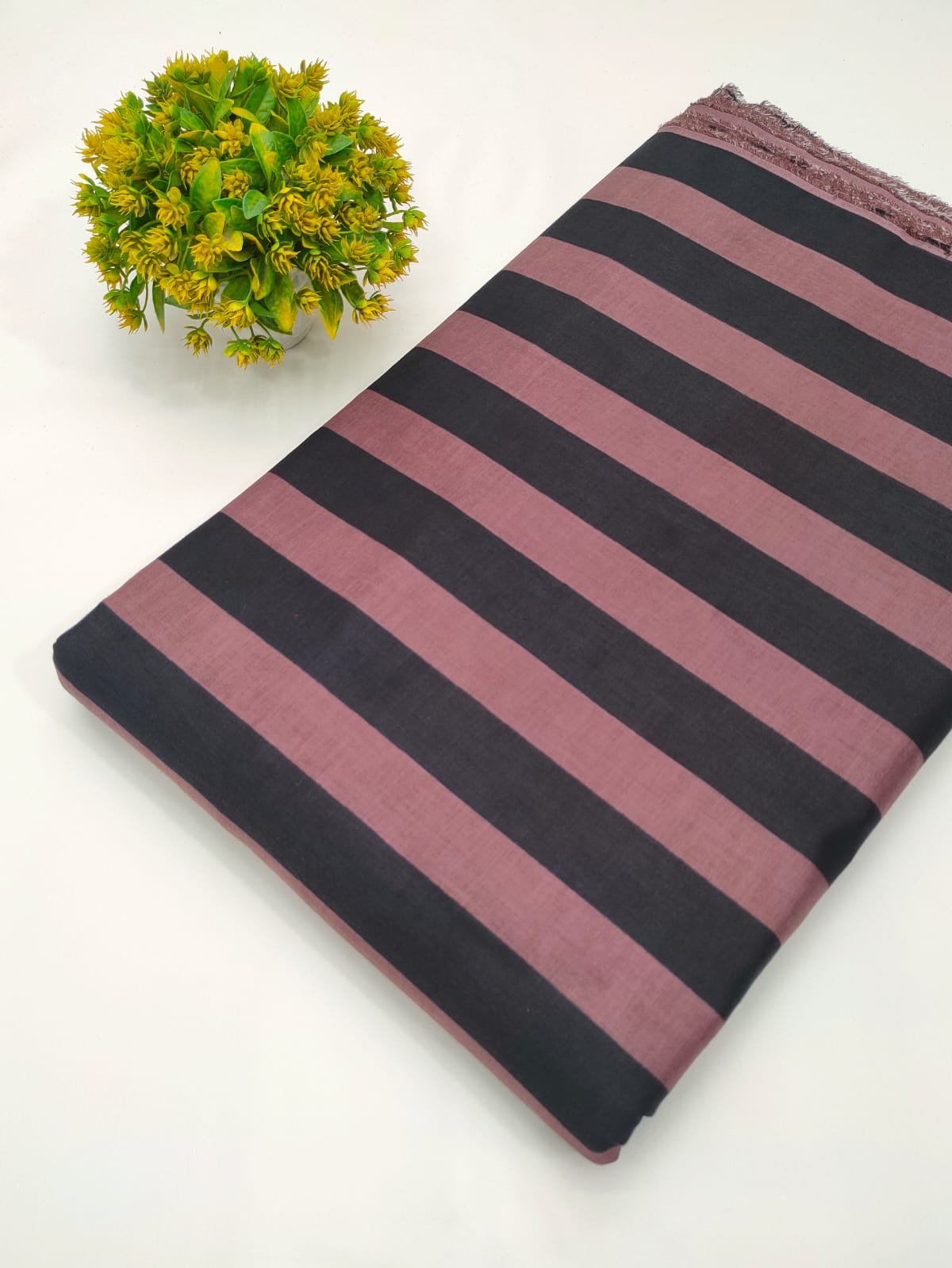Black mauve striped cotton fabric screen print