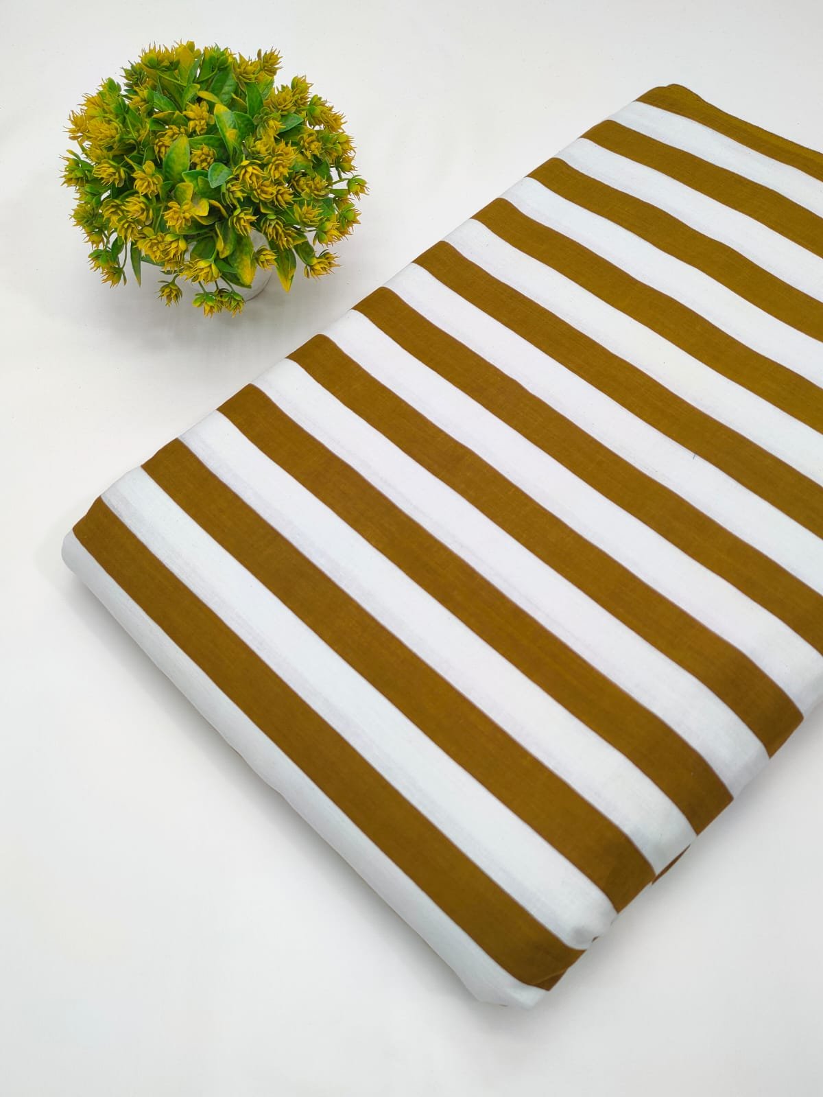 White brown striped cotton fabric screen print