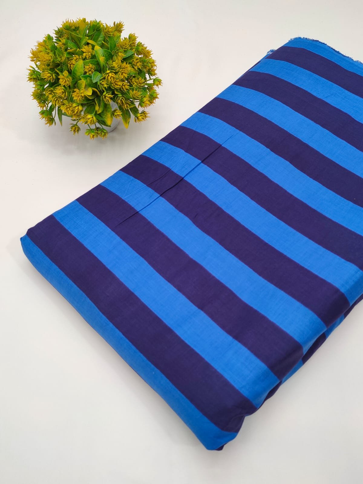 Blue navy striped cotton fabric screen print