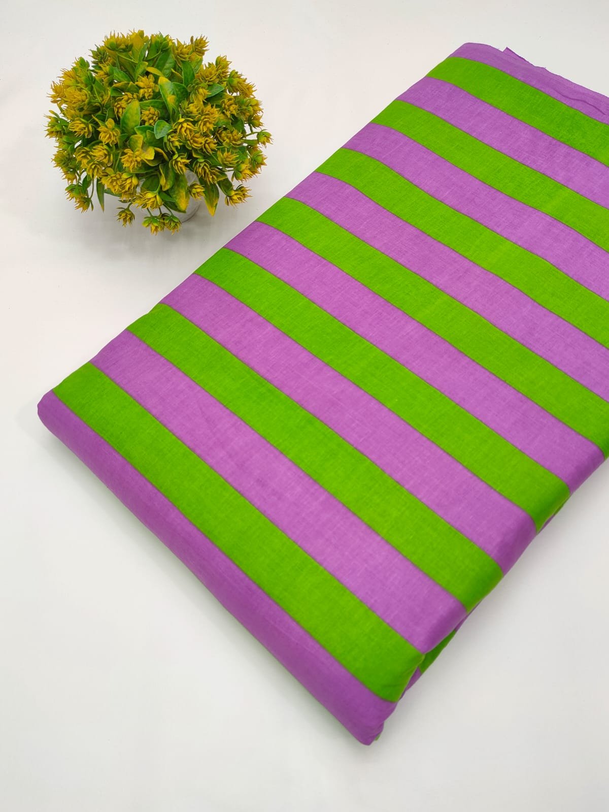Green purple striped cotton kurti fabric Jaipur