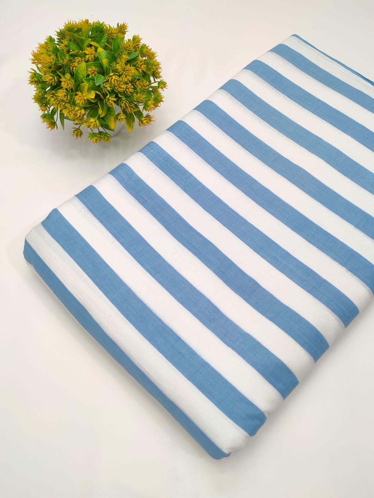 Blue white striped cotton dress material India