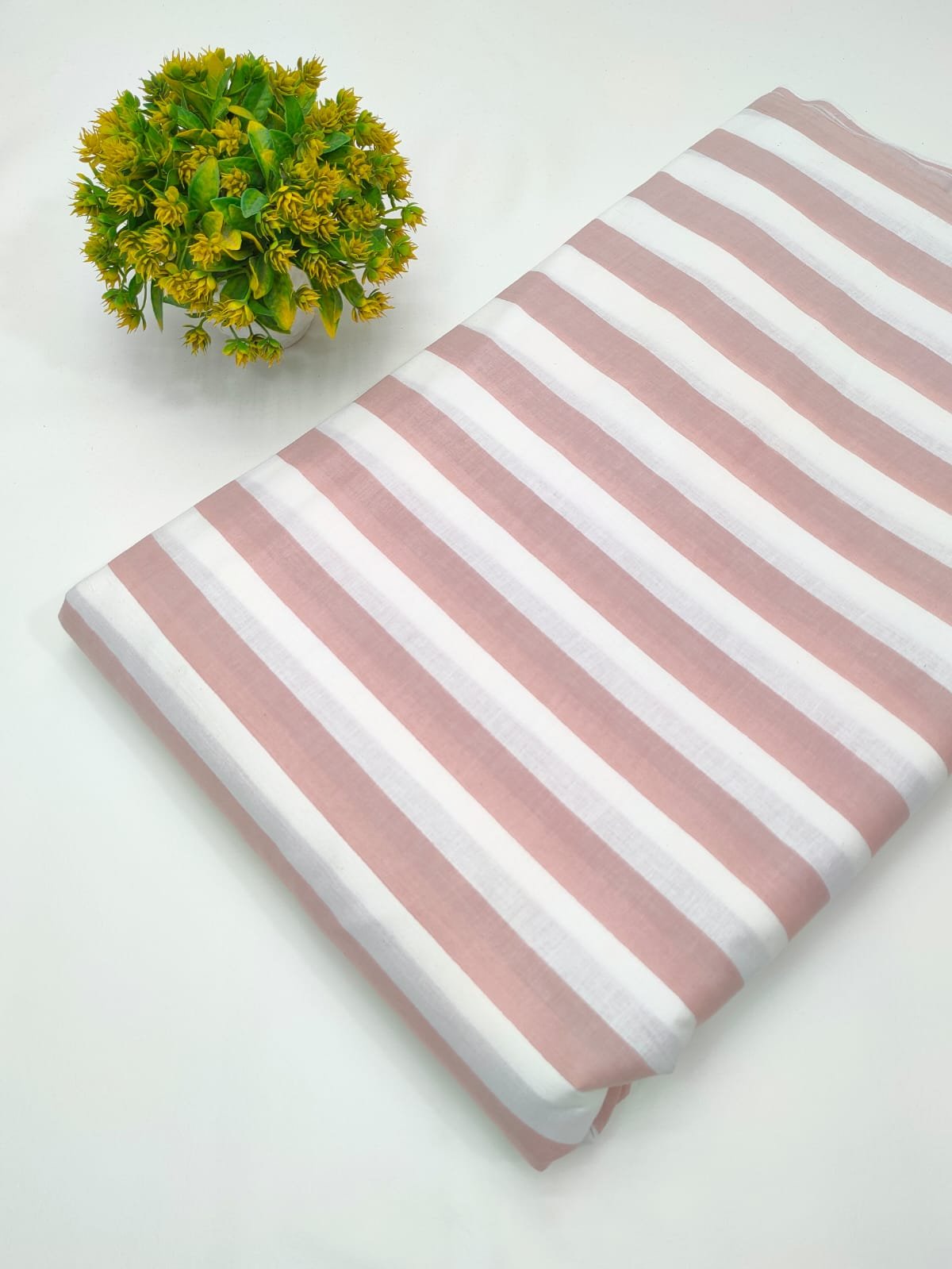 Pink white striped cotton dress material India