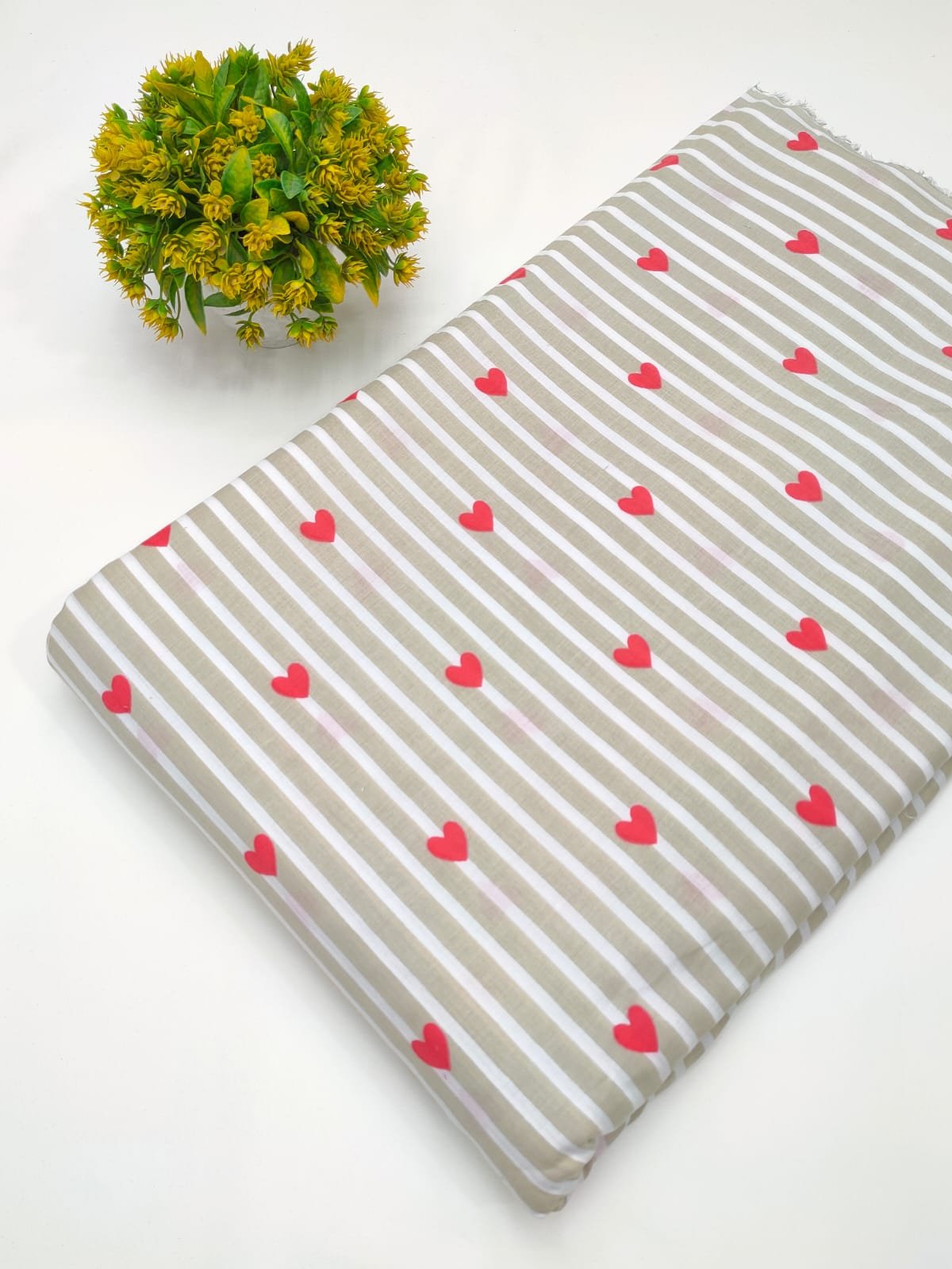 Heart stripe screen printed cotton fabric Jaipur