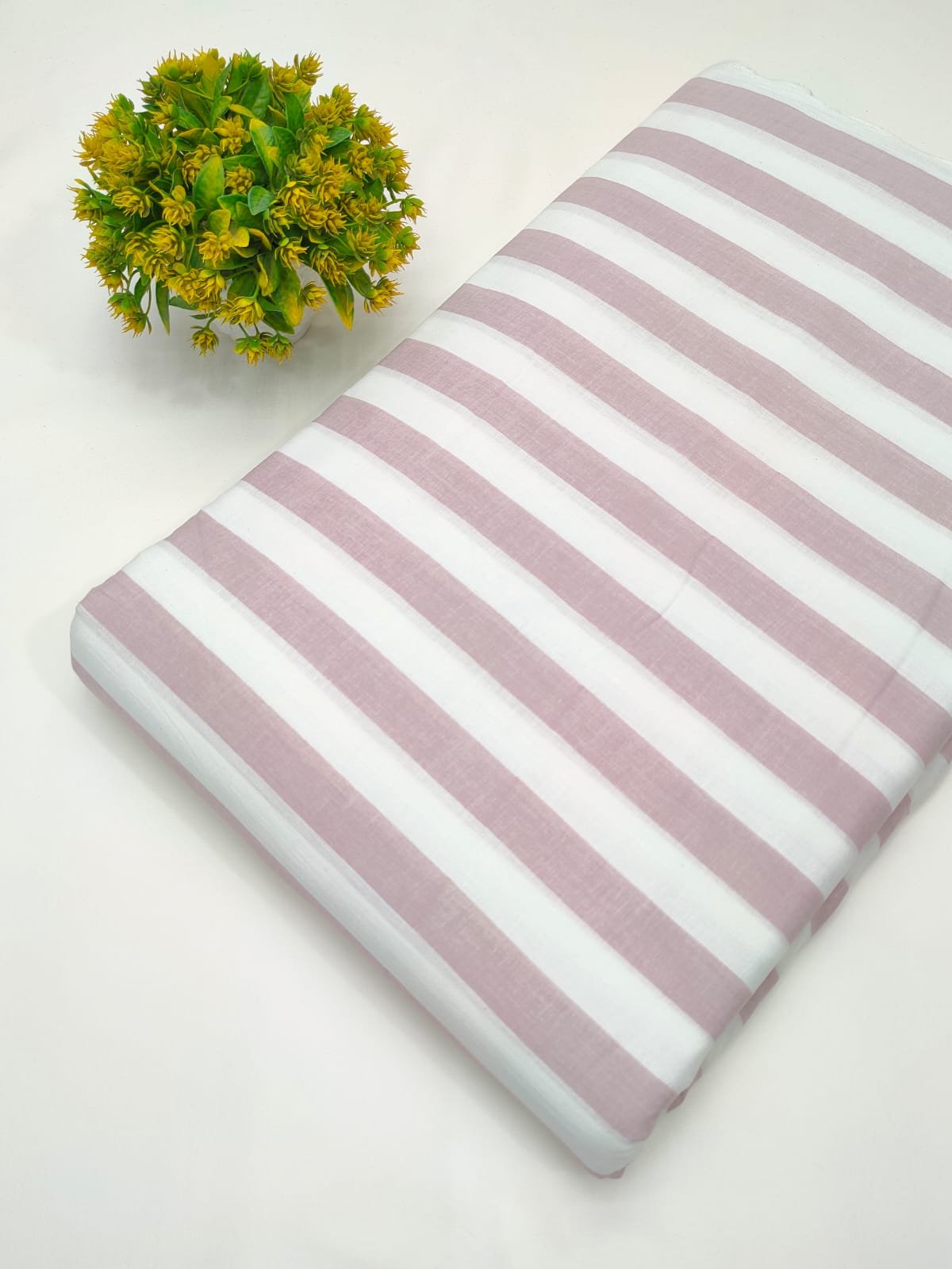 White and pink striped cotton fabric Jaipur