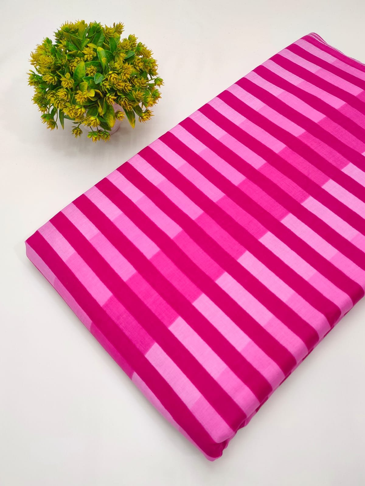 Magenta and pink striped cotton fabric Jaipur