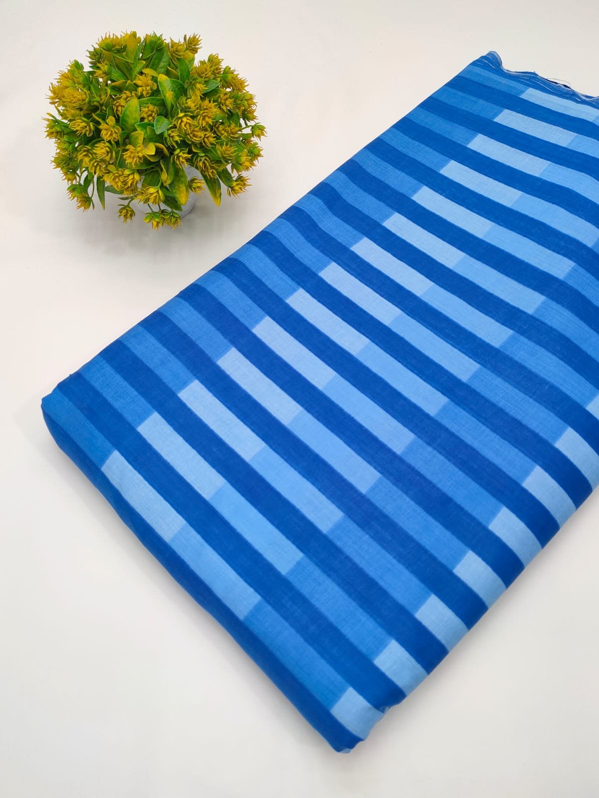Blue and light blue striped cotton fabric India