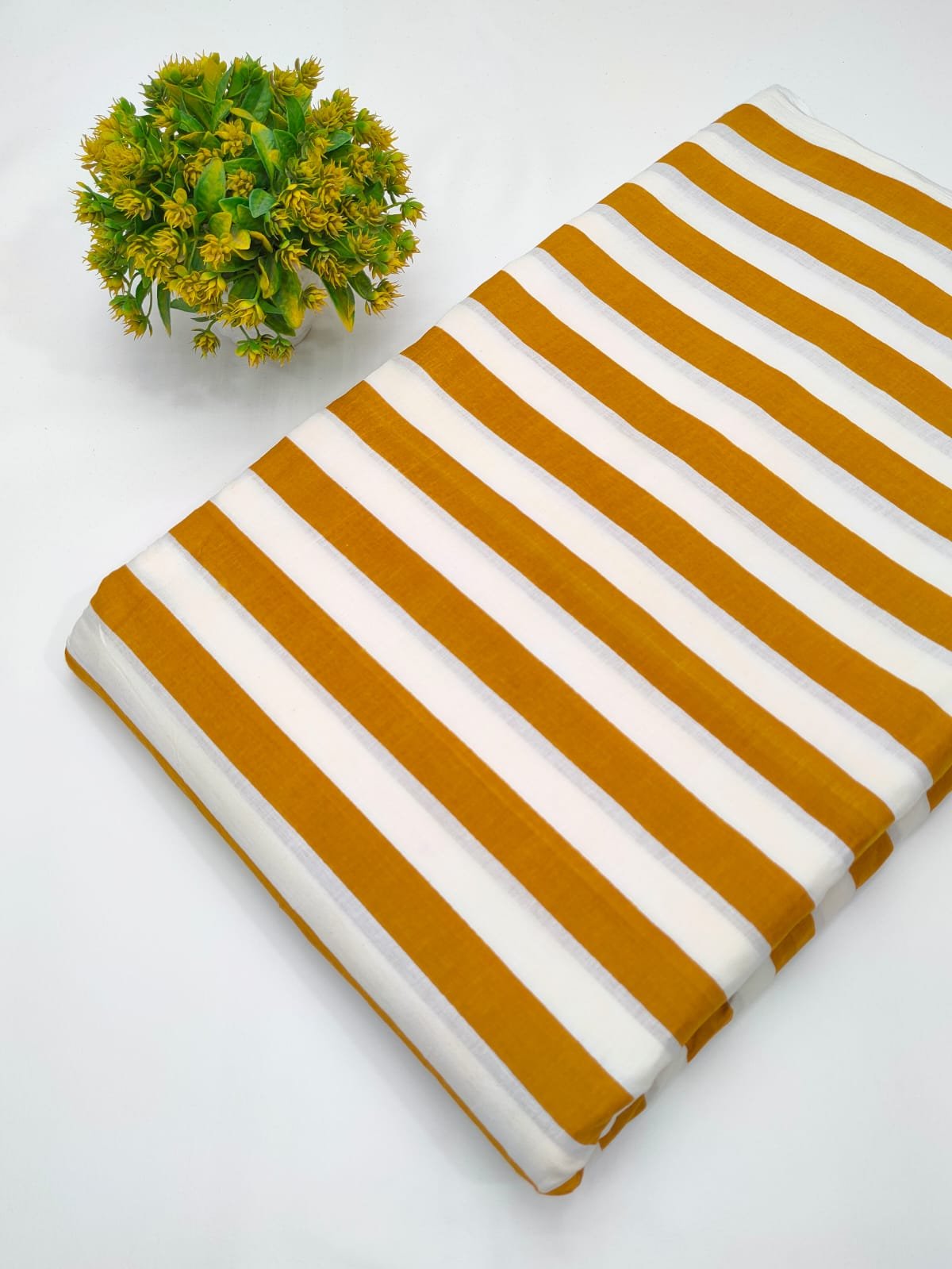 Mustard white striped cotton fabric Jaipur