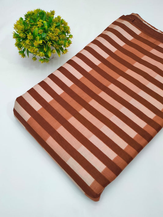 Brown beige striped cotton fabric India
