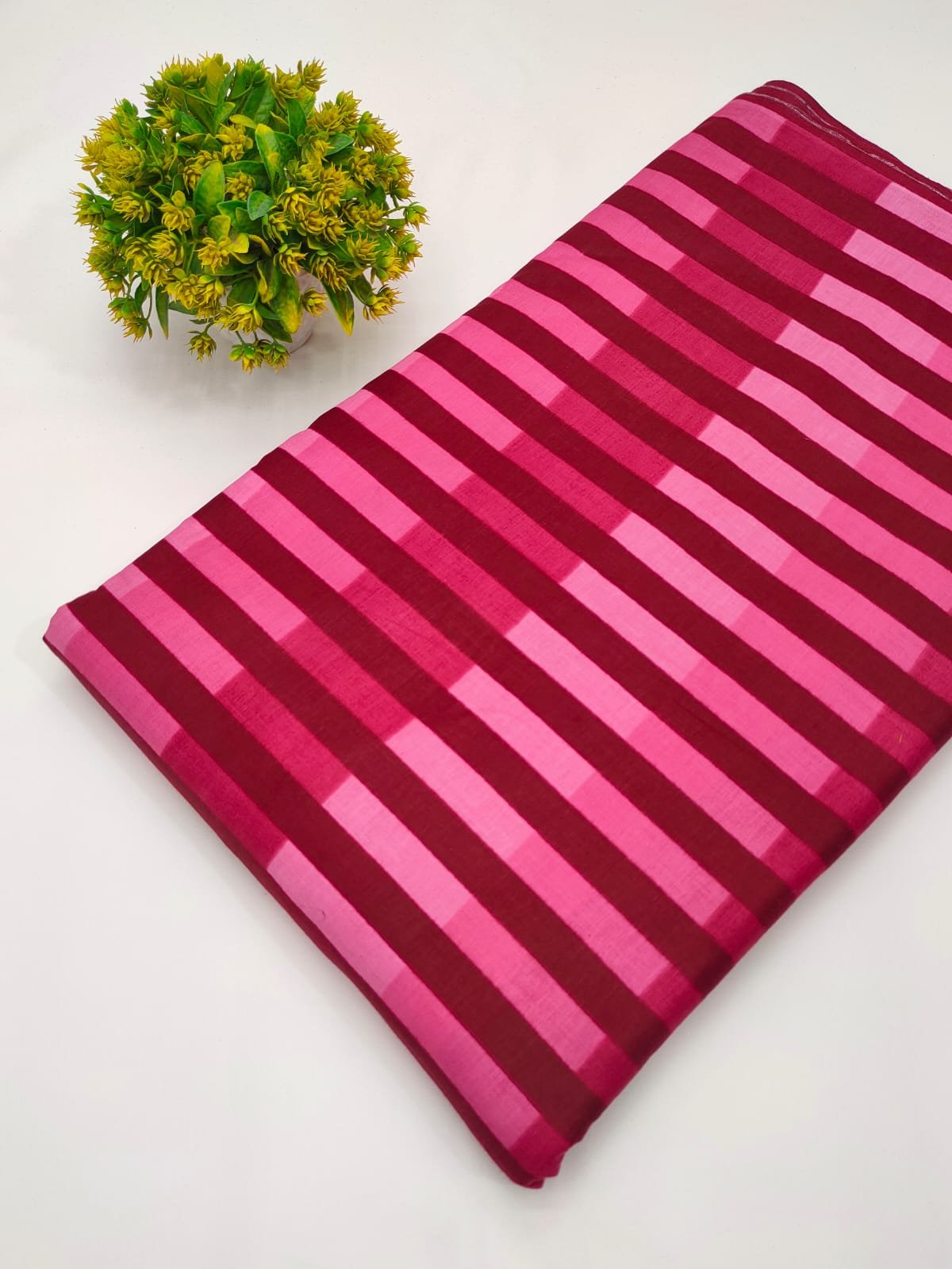 Pink maroon striped cotton fabric Jaipur