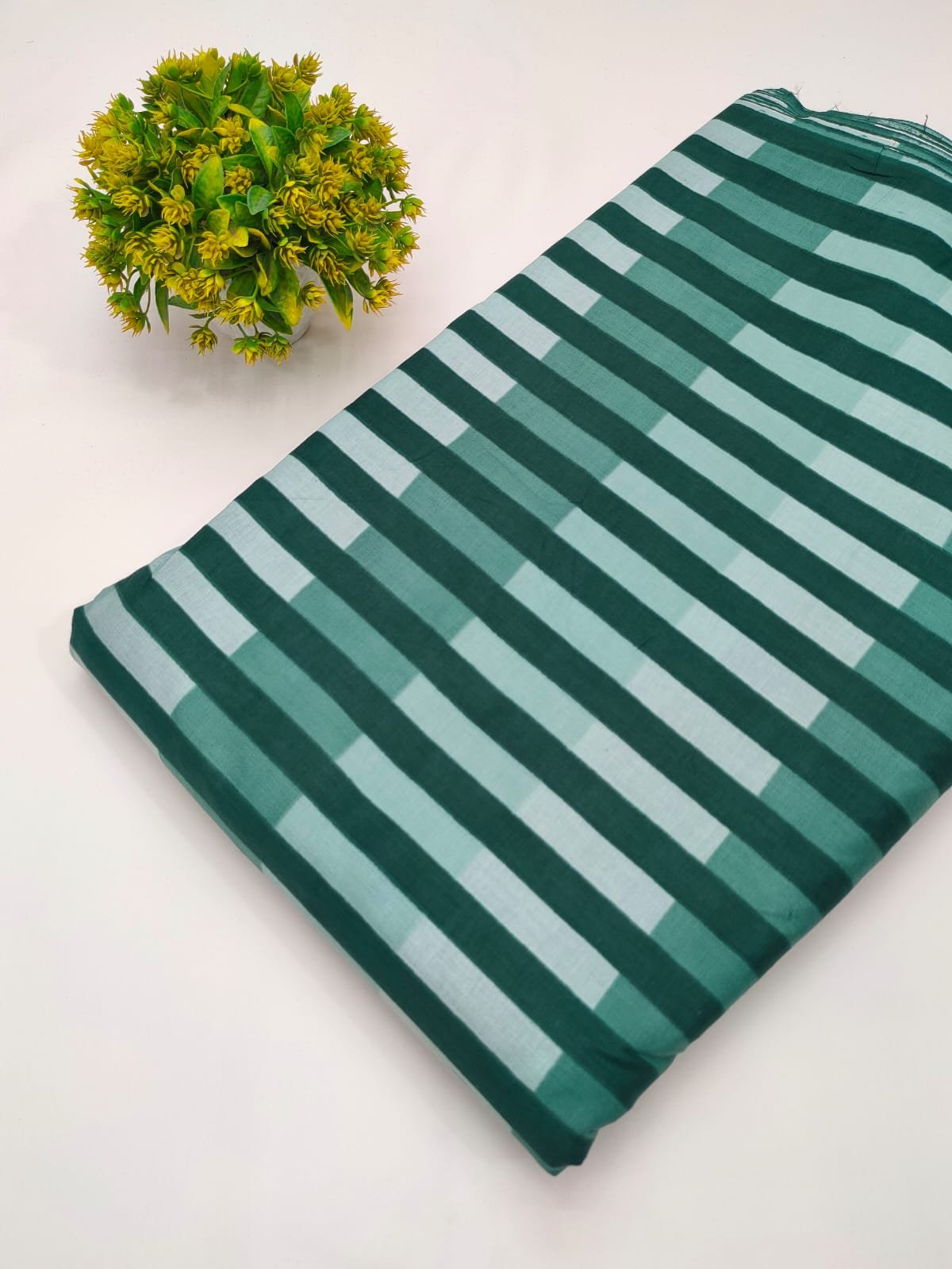 Green light blue striped cotton fabric Jaipur