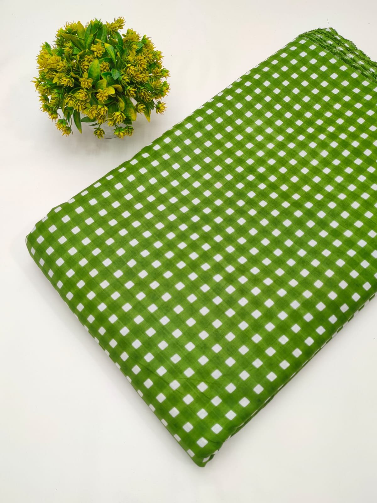 Green checkered screen print fabric Jaipur