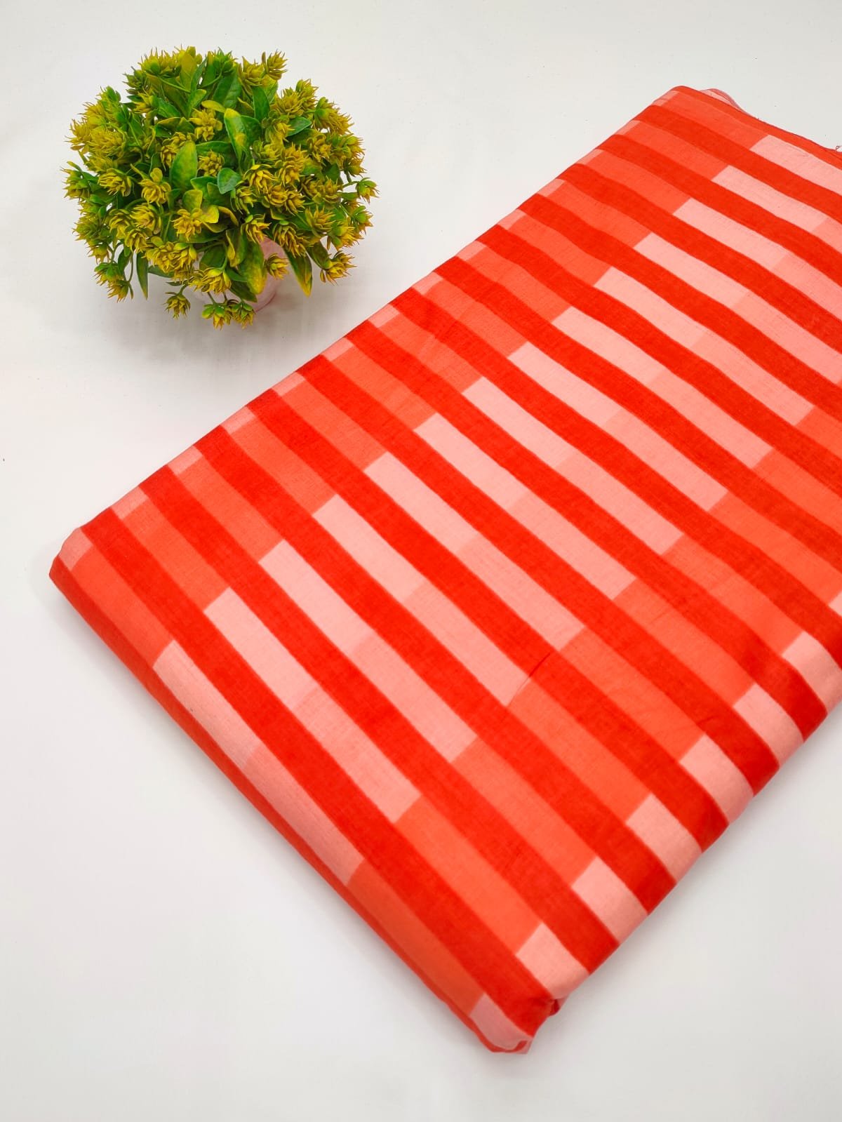 Red orange striped cotton fabric Jaipur