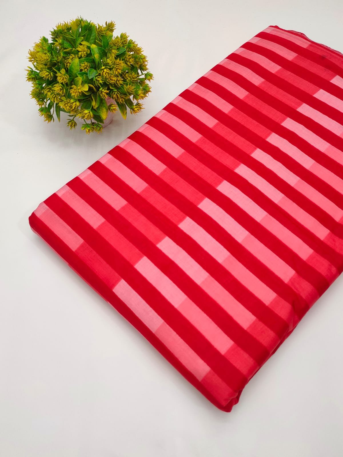 Red striped screen printed cotton fabric Jaipur