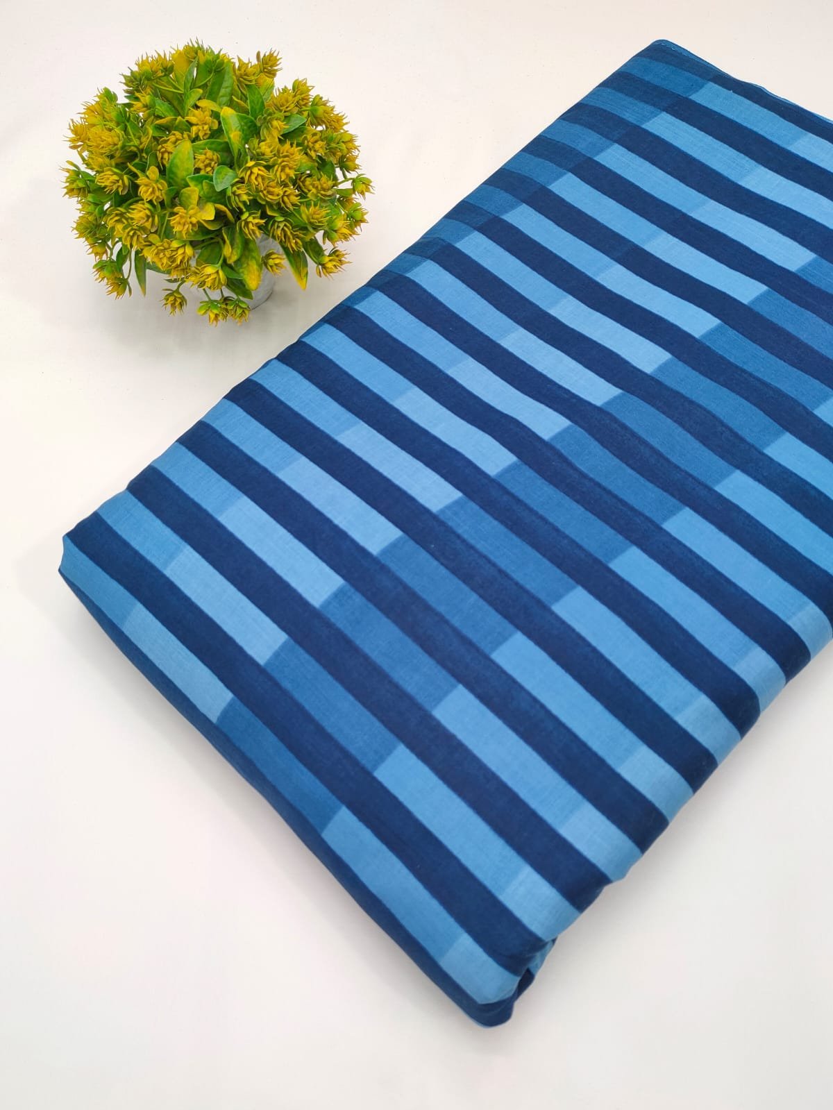 Blue striped screen printed cotton fabric Jaipur