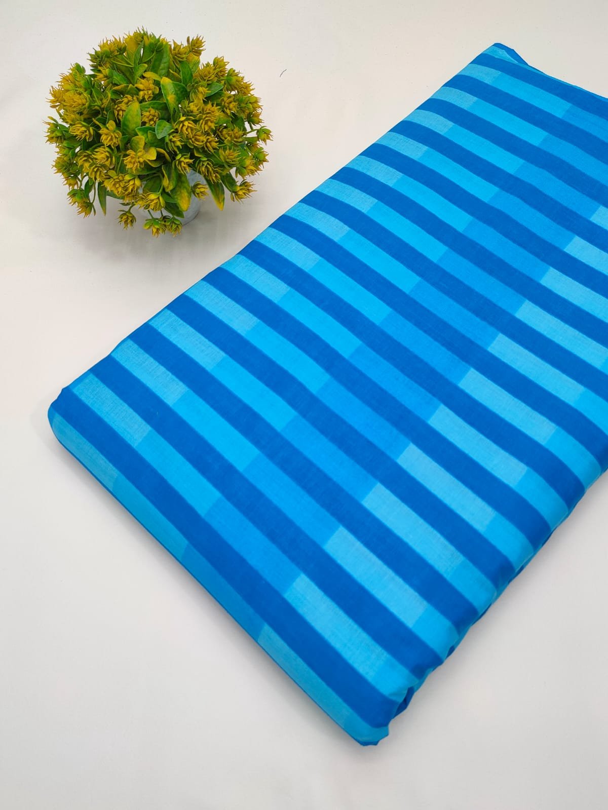 Light blue striped screen printed cotton fabric Jaipur