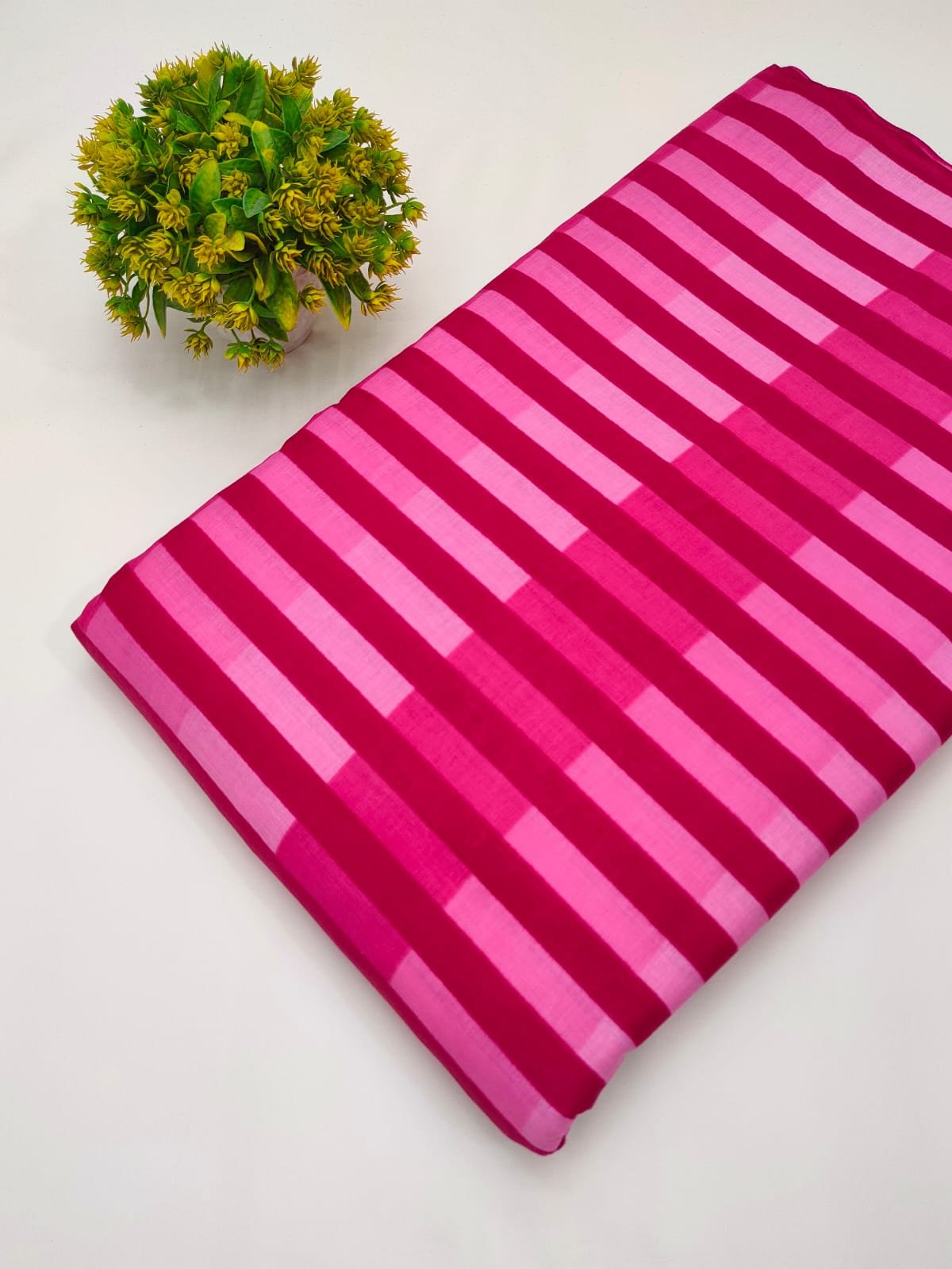Pink red striped pure cotton fabric Jaipur