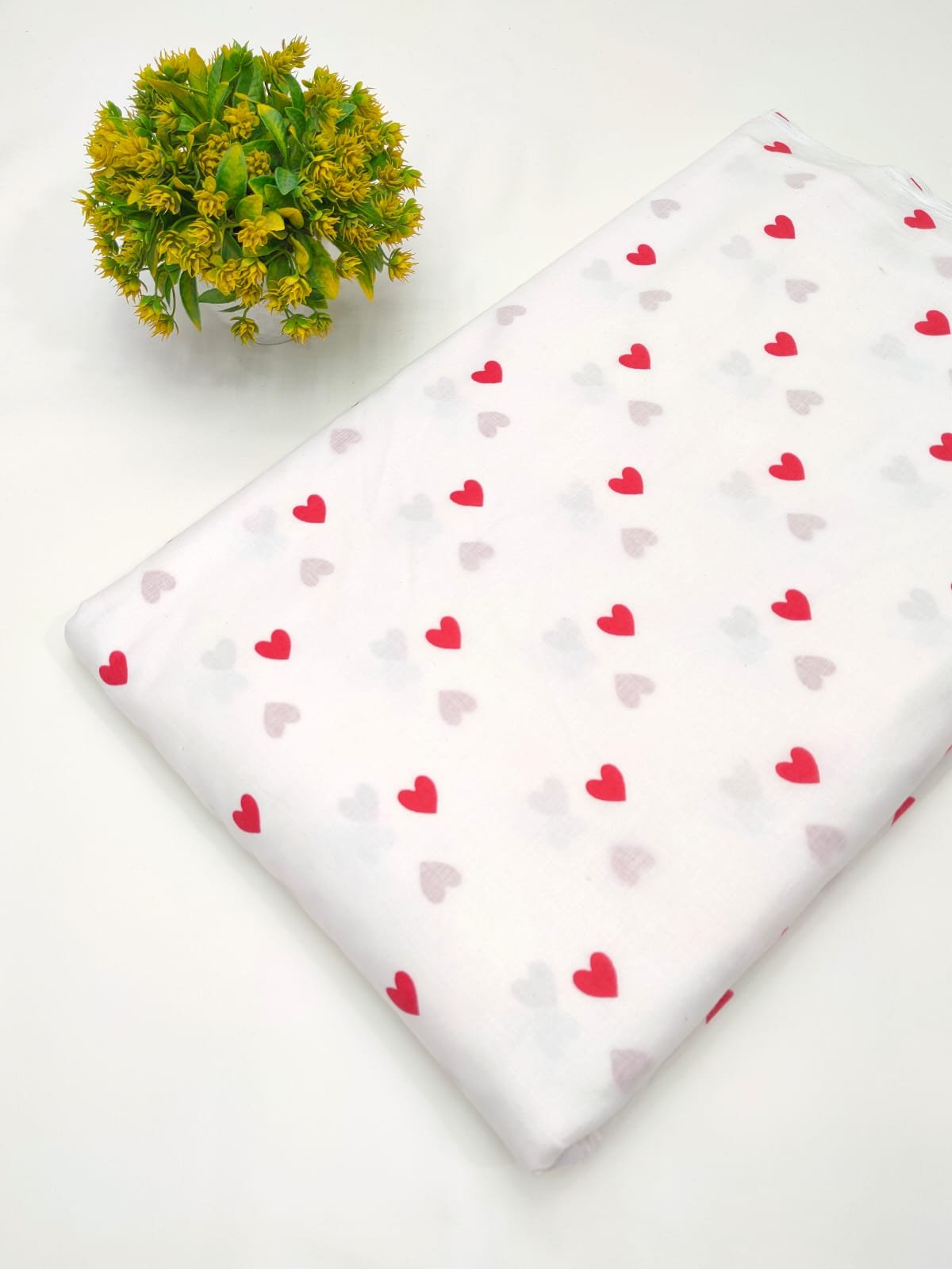 White fabric with heart print cotton India