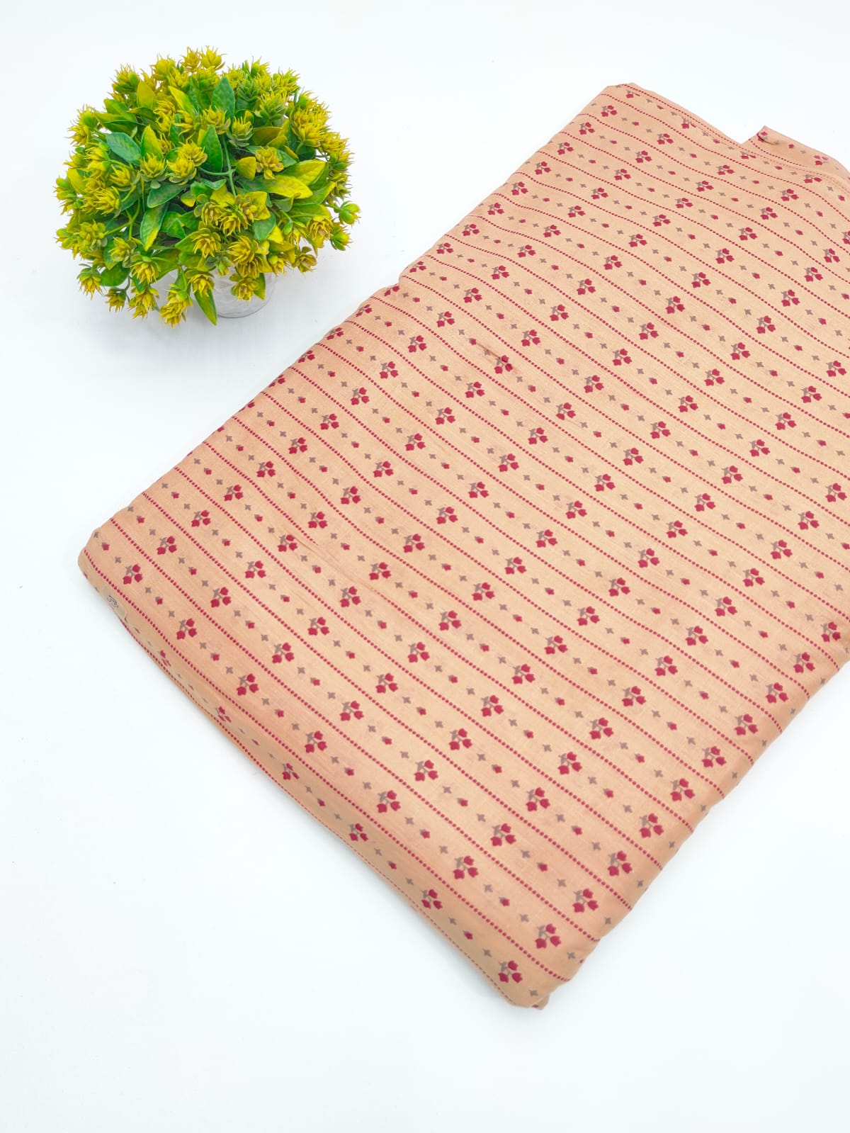 Beige Striped Booti Screen Print Pure Cotton Fabric - JBRGFD62