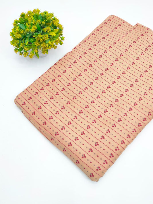 Beige Striped Booti Screen Print Pure Cotton Fabric - JBRGFD62