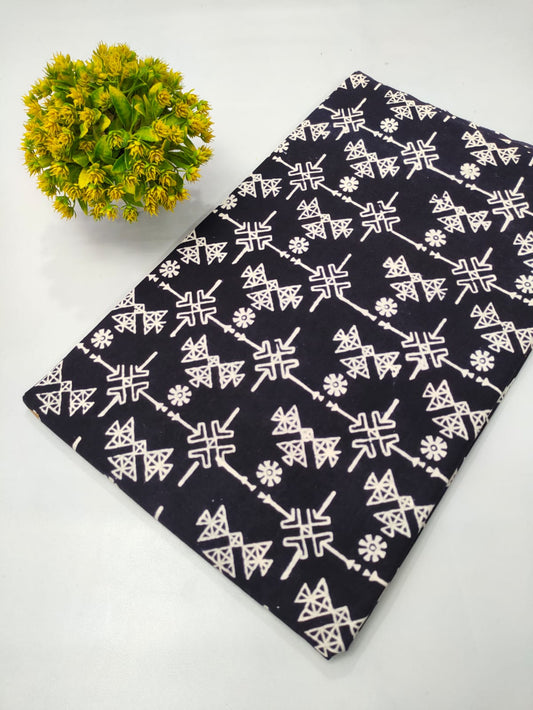 black and white hand block cotton fabric