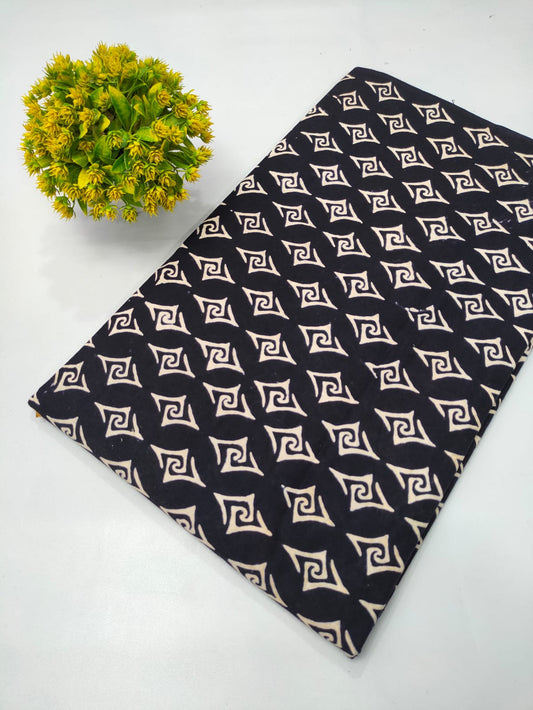 black and white hand block cotton fabric