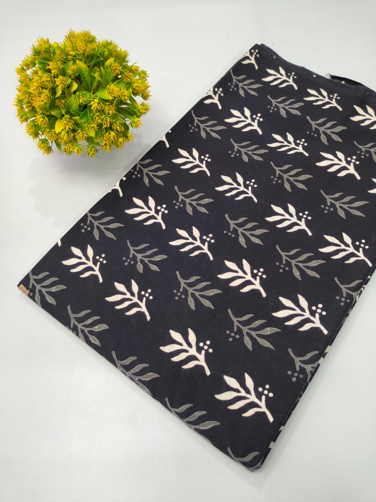 black and white hand block cotton fabric