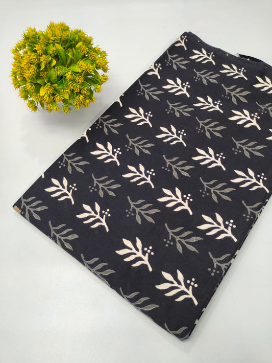 black and white hand block cotton fabric