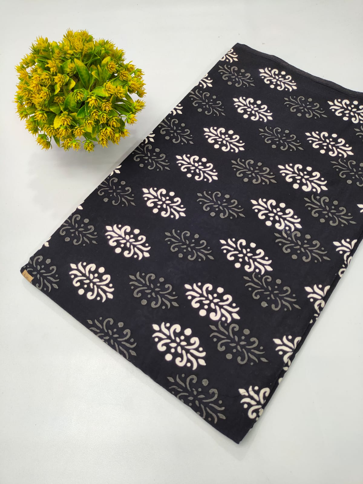 black and white hand block cotton fabric