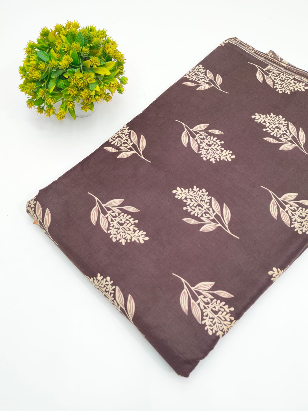 Brown Botanical Vine Screen Print Pure Cotton Fabric - JBRGFD97