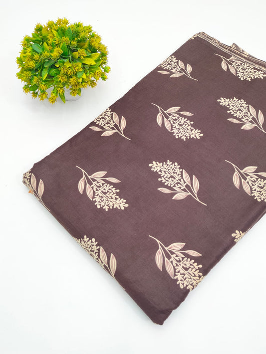 Brown Botanical Vine Screen Print Pure Cotton Fabric - JBRGFD97