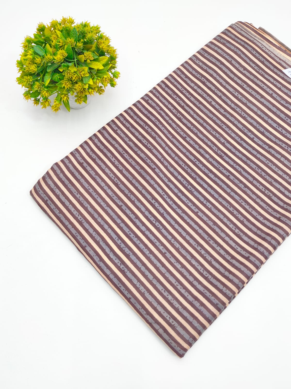 Brown Striped Screen Print Pure Cotton Fabric - JBRGFD82