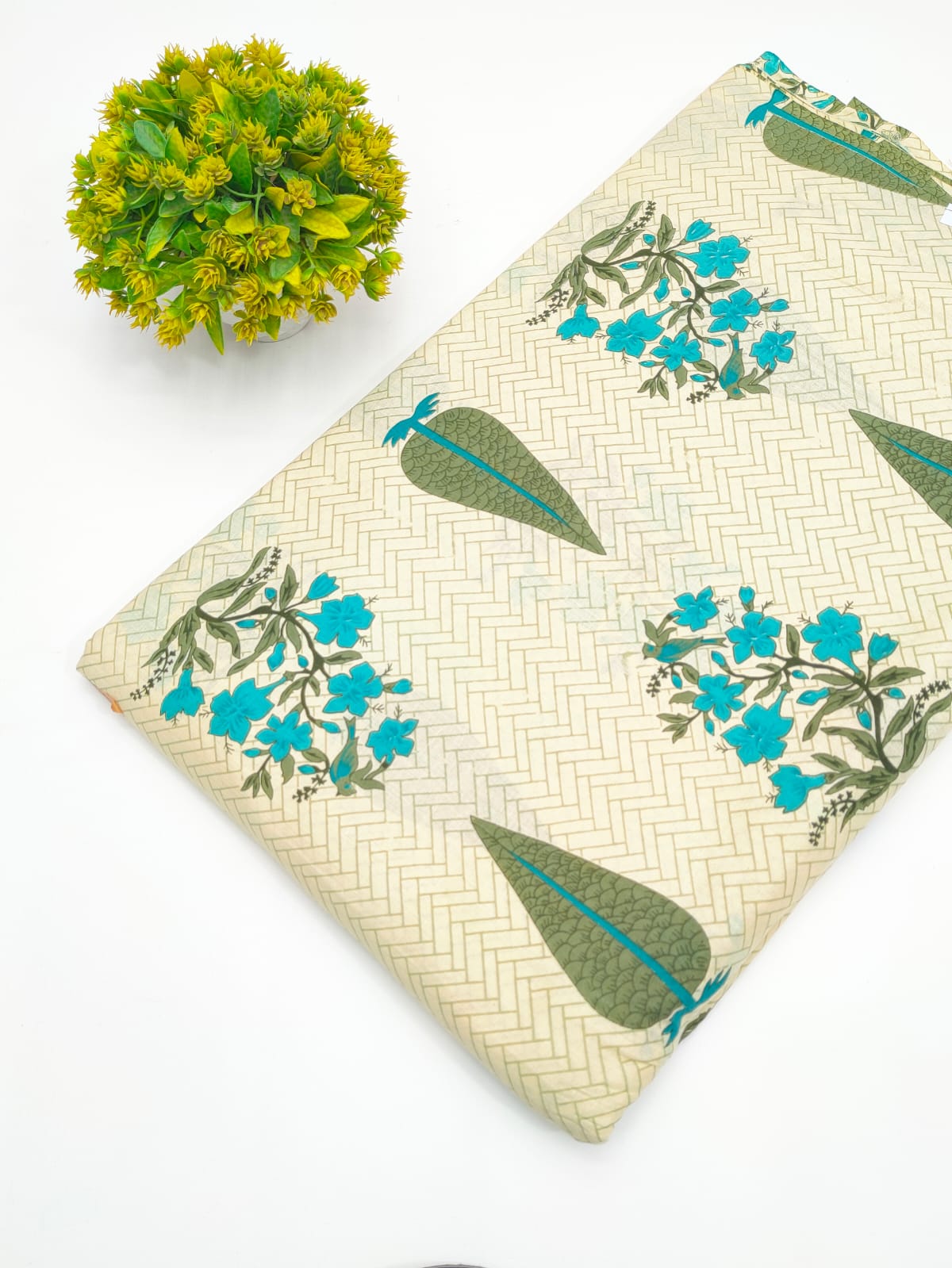 Cream Botanical Vine Screen Print Pure Cotton Fabric - JBRGFD182