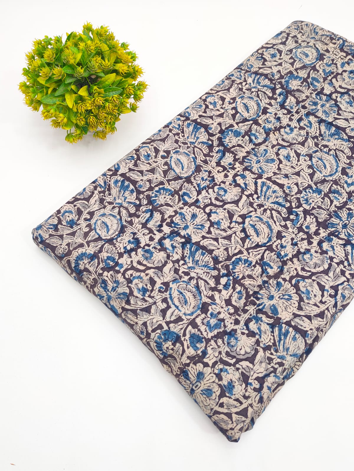 Indigo and charcoal floral paisley jaal Sanganeri hand block print pure cotton fabric India
