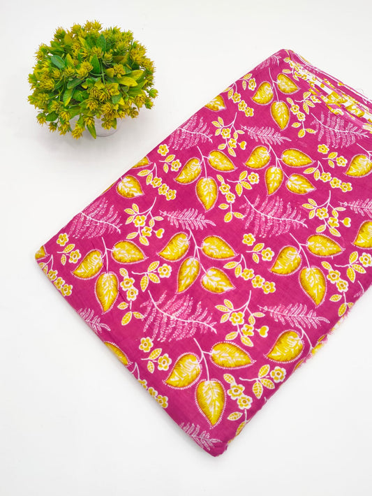 Magenta Botanical Vine Screen Print Pure Cotton Fabric - JBRGFD125
