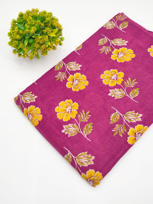 Magenta Botanical Vine Screen Print Pure Cotton Fabric - JBRGFD156