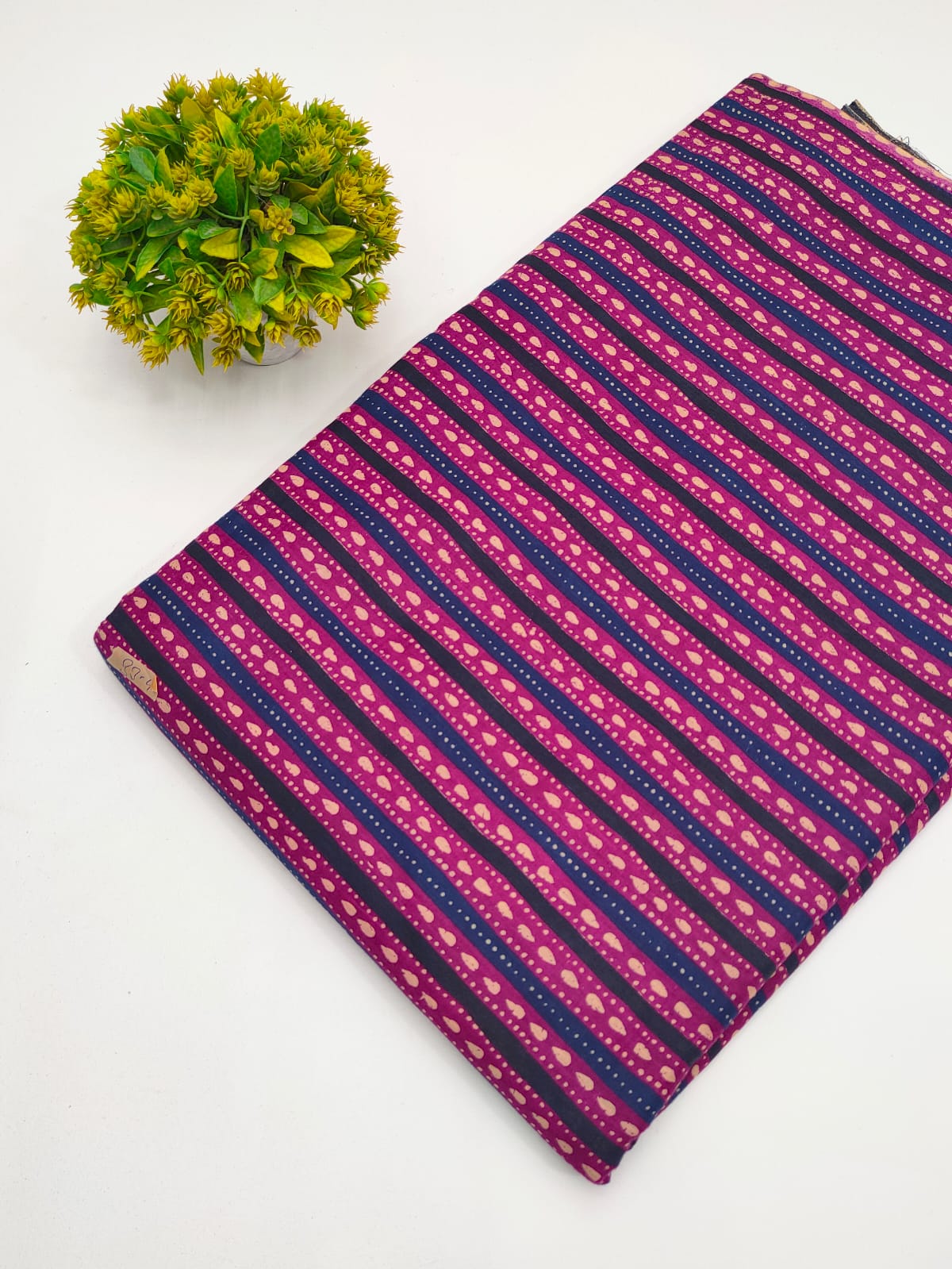 Magenta Striped Booti Screen Print Pure Cotton Fabric - JBRGFD57