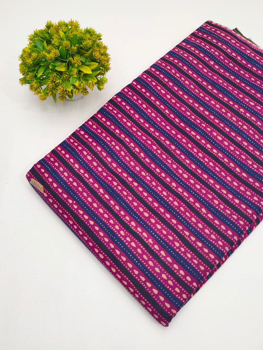Magenta Striped Booti Screen Print Pure Cotton Fabric - JBRGFD57