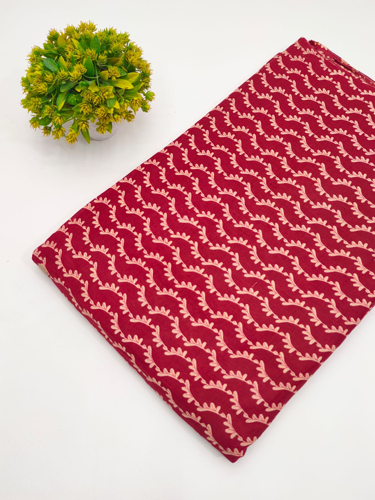 Maroon Botanical Vine Screen Print Pure Cotton Fabric - JBRGFD94