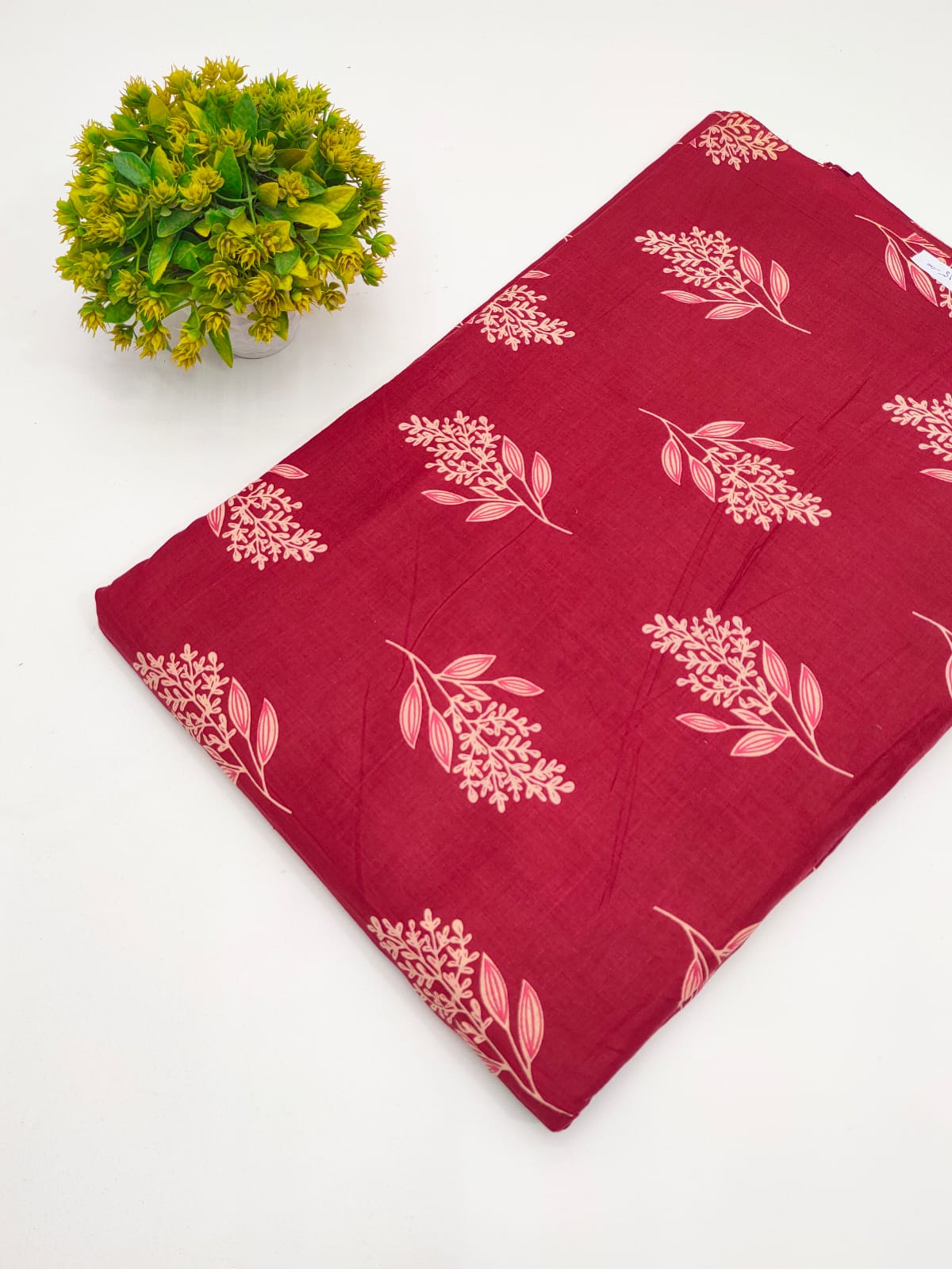 Maroon Botanical Vine Screen Print Pure Cotton Fabric - JBRGFD95