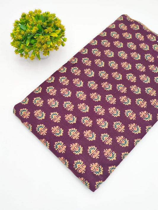 Maroon Floral Booti Screen Print Pure Cotton Fabric - JBRGFD68