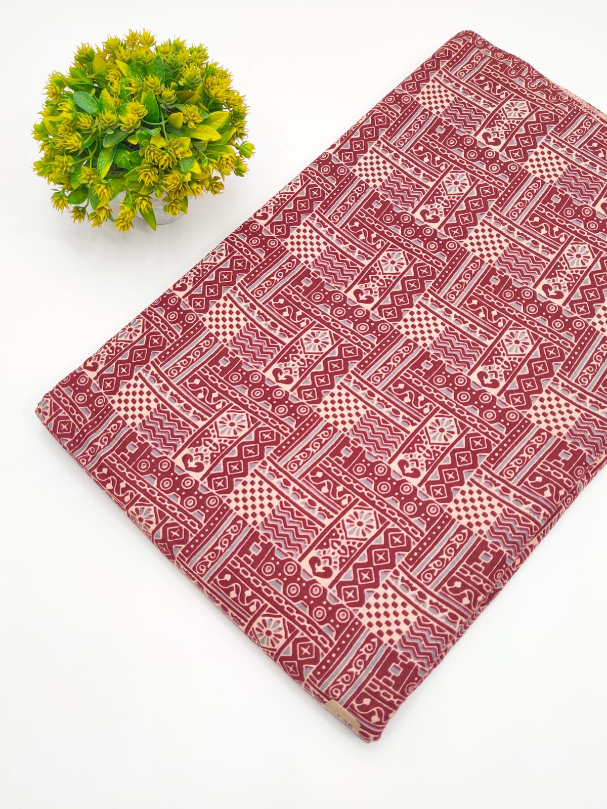 Maroon Geometric Print Screen Print Pure Cotton Fabric - JBRGFD168