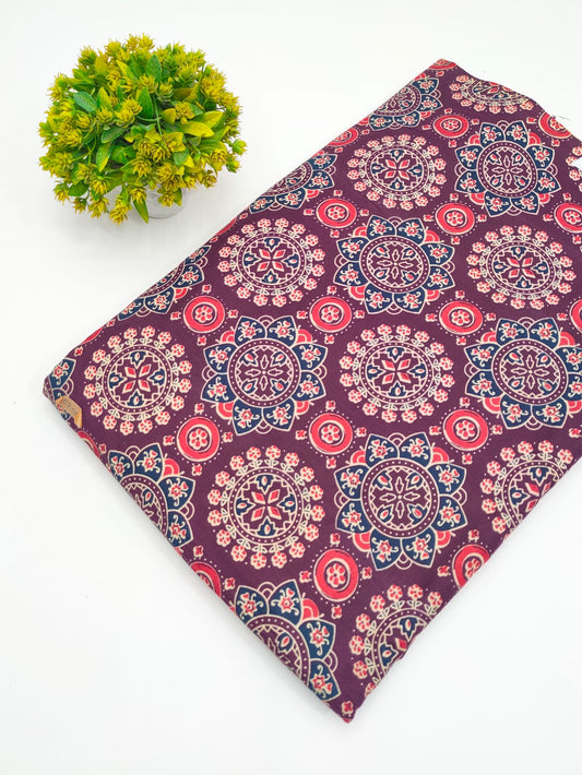 Maroon Mandala Print Screen Print Pure Cotton Fabric - JBRGFD66