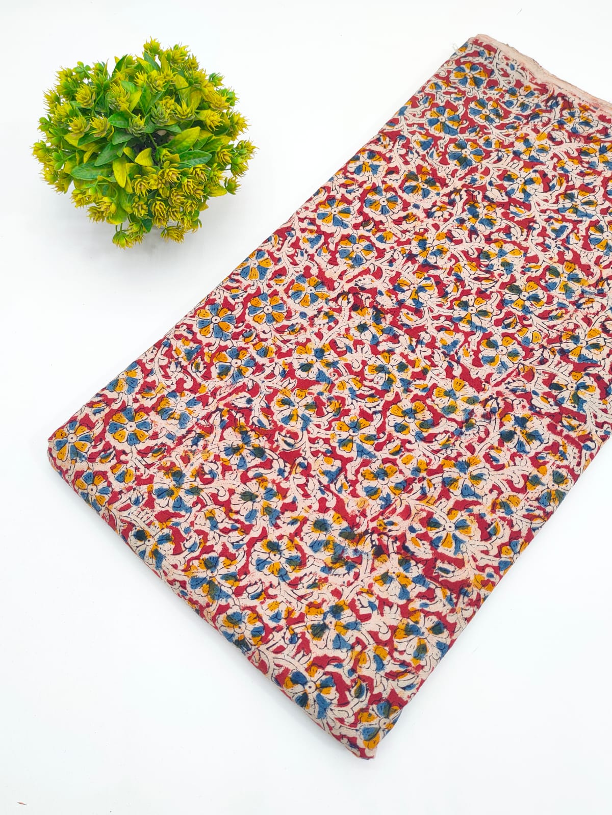Maroon and mustard floral jaal Sanganeri hand block print pure cotton fabric India