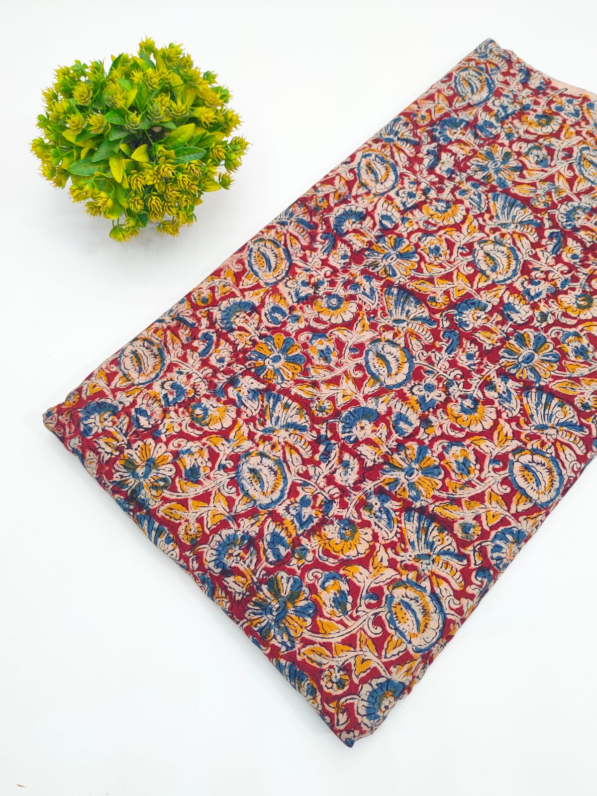 Maroon and mustard floral paisley jaal Sanganeri hand block print pure cotton fabric India