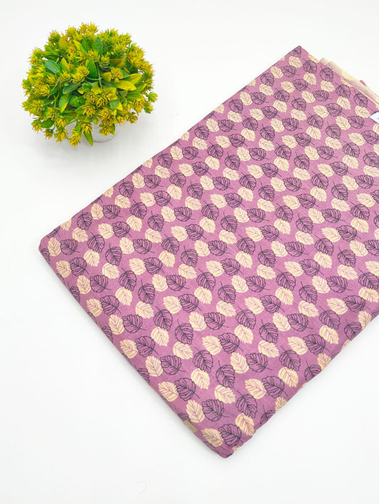Mauve Purple Botanical Leaf Booti Screen Print Pure Cotton Fabric - JBRGFD101