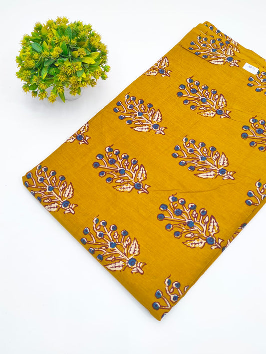Mustard Yellow Botanical Vine Screen Print Pure Cotton Fabric - JBRGFD102