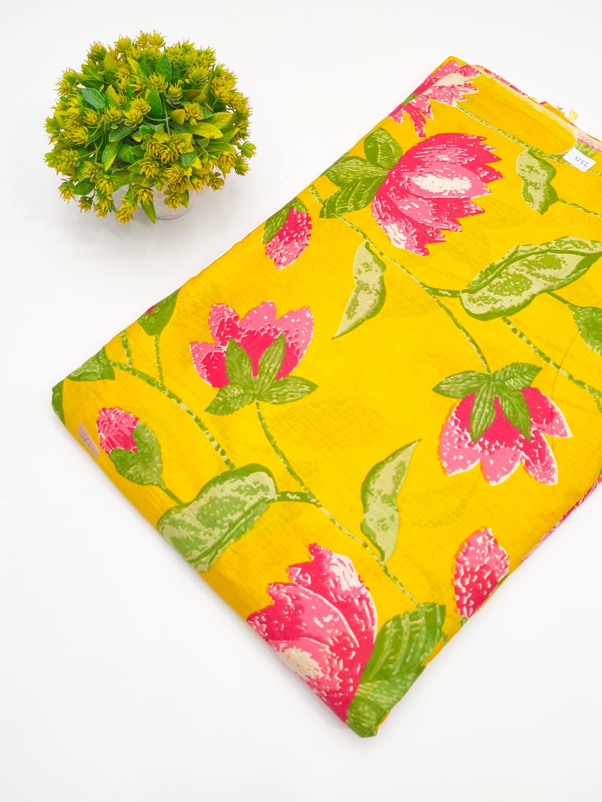 Mustard Yellow Botanical Vine Screen Print Pure Cotton Fabric - JBRGFD137
